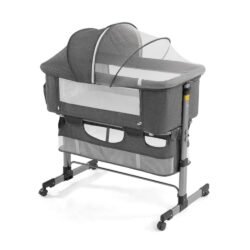 3 in 1 Travel Baby Crib Baby Bed with Breathable Net Bedside Crib Bedside Sleeper Bassinets,Adjustable Portable Bed Infant with Detachable Mosquito net and Mattress,Deep Grey