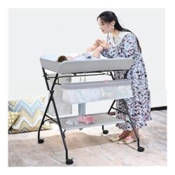 YYLL Changing Table Diaper Changing Table，Baby Changer Changing Table with Wheels, Multi-Functional Newborn Baby Care Station Diaper Table (Color : Gray, Size : with Wheels)