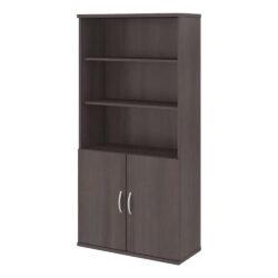Bush Business Furniture Studio C 5 Shelf Bookcase with Doors in Storm Gray