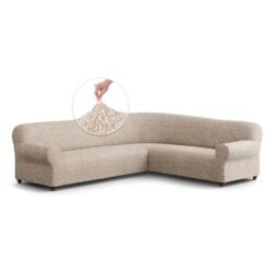 Couch Cover - Sofa Cover - Sofa Slipcover - Cotton Fabric Slipcover - 1-Piece Form Fit Stretch Stylish Furniture Cover - Jacquard 3D Collection - Beige Arabesco (Right Chase)