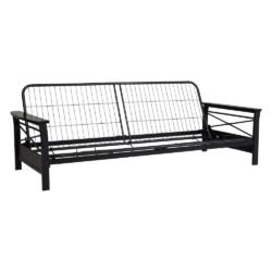 DHP 4211029SET Nadine Metal Frame with Espresso Wood Armrests and 6" Futon Mattress Set, Full, Black