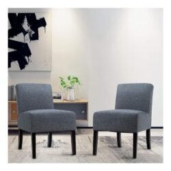 Giantex Fabric Accent Chair Set of 2, Contemporary Leisure Side Chair w/Linen Cloth, Thick Sponge Cushion, Comfortable Backrest, Upholstered Armless Accent Chair for Living Room, Bedroom (2, Grey)