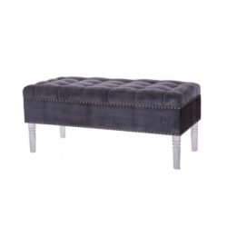 Glitzhome 44.88" L Velvet Storage Ottoman Bench Padded Chest with Lid Tufted Upholstered Folding Seat with Acrylic Legs, Grey