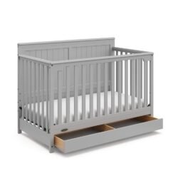 Graco Hadley 4-in-1 Convertible Crib with Drawer,Pebble Gray,Easily Converts to Toddler Bed Day Bed or Full Bed,Three Position Adjustable Height Mattress,Some Assembly Required (Mattress Not Included)