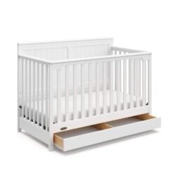 Graco Hadley 4-in-1 Convertible Crib with Drawer, White, Easily Converts to Toddler Bed Day Bed or Full Bed, Three Position Adjustable Height Mattress, Some Assembly Required (Mattress Not Included)