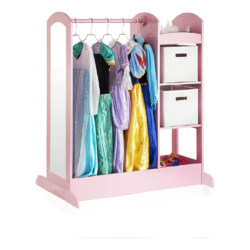 Guidecraft Dress Up Cubby Center - Pink: Costumes & Accessoires Storage Shelf and Rack with Mirror for Little Girls and Boys - Toddlers Wooden Wardrobe Closet
