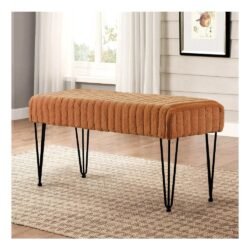 Home Soft Things Super Mink Faux Fur Orange Ottoman Bench, 46" x 16" x 25" H, Umber, Living Room Foot Rest Stool Entryway Makeup Bench End of Bed Bedroom Home Decor Chair for Sitting