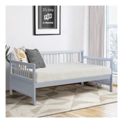 KOTEK Twin Daybed Frame, Wooden Sofa Bed Guest Bed with Rails, Platform Bed Frame Twin Size for Living Room, Bedroom (Gray)