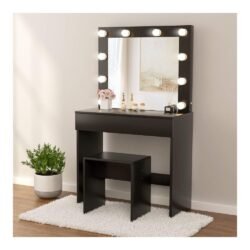 Mecor LED Dressing Table Makeup Vanity Table w/10 LED Lights Mirror,Vanity Set with Stool&Drawer,Wood Dressing Table Bedroom Furniture Girls Women Gifts Black