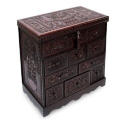 NOVICA Mohena Wood and Leather Jewelry Box, Travel Chest