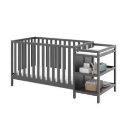 Storkcraft Portofino 4 in 1 Fixed Side Convertible Crib Changer, Pebble Gray, Easily Converts to Toddler Bed Day Bed or Full Bed, Three Position Adjustable Height Mattress (Mattress Not Included)