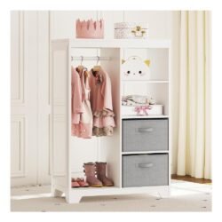 UTEX Kid?s See and Store Dress-up Center, Costume Closet for Kids, Open Hanging Armoire Closet,Pretend Storage Closet for Kids,Costume Storage Dresser (White)