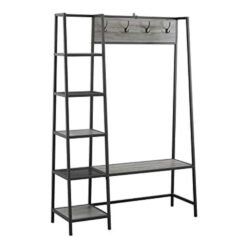WE Furniture AZT72ASSSG 5 Shelf Entryway Bench Hall Tree Storage Coat Rack, 72 Inch, Grey