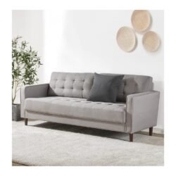 Zinus Mid-Century Upholstered 76in Sofa / Living Room Couch, Stone Grey Weave