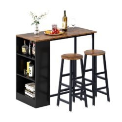 sogesfurniture 3-Piece Bar Table Set, 35.8inches Dining Room Set Dining Table with 2 Stool, Dining Table with 3 Open Storage Shelves for Dining Room, Living Room, Breakfast Nook, Bar, Brown BHCA-DX- Z813FG