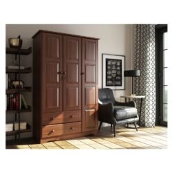 100% Solid Wood Grand Wardrobe/Armoire/Closet by Palace Imports, Java Color, 46"W x 72"H x 21"D. 5 Small Shelves, 1 Clothing Rod, 2 Drawers, 1 Lock Included. Additional Full Shelves Sold Separately. Requires Assembly.