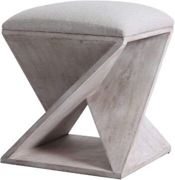 Luxe Angular Coastal Driftwood Ottoman Bench Neutral Geometric Shape Square