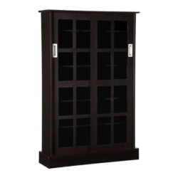 Atlantic Windowpane Wood Look Cabinet with Sliding Glass Doors, Espresso