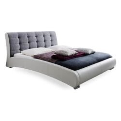 Baxton Studio Guerin Contemporary White Faux Leather Fabric Two Tone Upholstered Grid Tufted Platform Bed, Queen, Grey