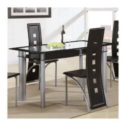 Benzara Rectangular Dining Table with Glass Top and Trim Silver