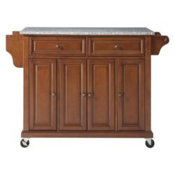 Crosley Furniture Rolling Kitchen Island with Solid Grey Granite Top - Classic Cherry