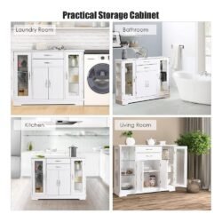 DORTALA Sideboard Buffet Storage Cabinet,Kitchen Storage Cabinet, Dining Buffet Server Cabinet Cupboard, Free Standing Storage Chest with 2 Sliding Glass Doors, Adjustable Shelf, Stackable Buffet Server for Kitchen,Dining Room,Living Room,Entryway, Brown