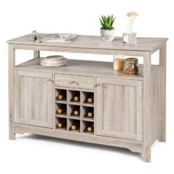 Giantex Buffet Server Sideboard, Console Table, Wood Dining Table, Cupboard Table with 2 Cabinets, 1 Drawer and 9 Wine Cabinets, Storage Organizer Kitchen and Dining Room (Gray)