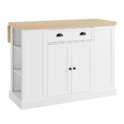 HOMCOM Fluted-Style Wooden Kitchen Island, Storage Cabinet with Drawer, Open Shelving, and Interior Shelving for Dining Room, White
