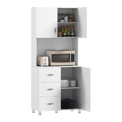 HOMCOM Freestanding Kitchen Pantry Buffet with Hutch Storage Organizer with 2 Door Cabinets, 3 Drawers and Open Countertop, Adjustable Shelf for Dining Room Pantry, White