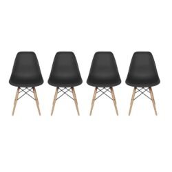 【On Sale】Inspirer Studio® Set of 4 New 17 inch SeatDepth Eiffel Style Side Chair with Natural Wood Legs Eiffel Dining Room Chair Lounge Chair Eiffel Legged Base Molded Plastic Seat Shell Top side chairs (Black)