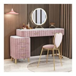 Dressing Table Modern Luxury Dressing Table Bedroom Furniture Iron Dressers Salon with Drawer Makeup Table and Chair Combination Vanity Set (Color : Pink, Size : 100x40x75cm)