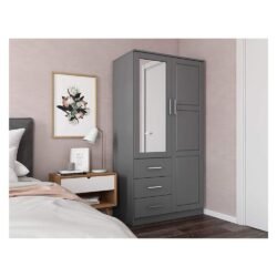 Metro 100% Solid Wood Wardrobe with Mirror by Palace Imports, Gray
