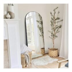 NeuType 65"x22" Arched Full Length Mirror Large Arched Mirror Floor Mirror with Stand Large Bedroom Mirror Wall-Mounted Mirror Hanging or Leaning Against Wall Wood Frame Arched Mirror, Silver