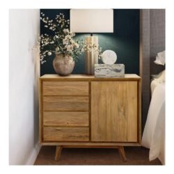 Recycled Teak Wood Retro Chest with 1 Door, 4 Drawers, Made from Solid Reclaimed A-Grade Teak Wood