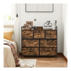 SONGMICS Drawer Dresser, Chest of Drawers, Closet Storage Dresser, 7 Fabric Drawers and Metal Frame with Handles, Rustic Brown and Black ULTS137B01
