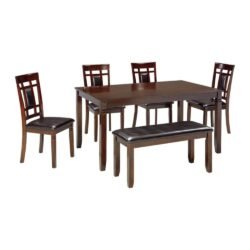 Signature Design by Ashley Bennox Dining Room Table and Chairs with Bench (Set of 6) - Brown