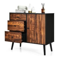Tangkula Retro Storage Cabinet, Wood Floor Storage Cabinet with 3 Drawers and 1 Cabinet w/Adjustable Shelf, Accent Cabinet for Living Room Bedroom Entryway Home Office, Rustic Brown