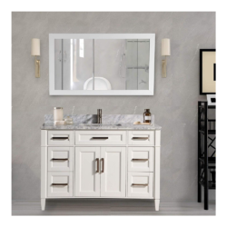 Vanity Art 60 Inch Single Sink Bathroom Vanity Set | Carrara Marble Stone Top, 7 Drawers 1 Shelf Undermount Sink with Free Mirror - VA2060-W