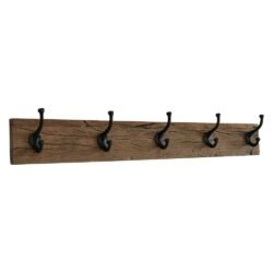 Rustic 5 Hook Coat Rack, Wall Mounted, Reclaimed Railway Wood Plank and Iron, 4 1/4 Deep x 37 Long x 6 Tall Inches (Weathered Brown)