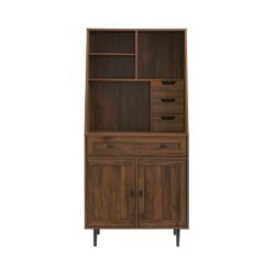 64" Storage Desk & Hutch with Keyboard Drawer- Dark Walnut