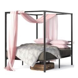 Zinus Metal Framed Canopy Four Poster Platform Bed Frame / Strong Steel Mattress Support / No Box Spring Needed, Queen